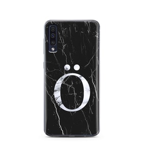 Samsung A50 Siyah Mermer Harf Tasarımlı Telefon Kılıfı Ö-Harfi 