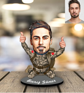 Kişiye Özel Asker Karikatürlü Ahşap Biblo Bay-2