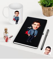 BK Gift Kişiye Özel Bay Polis Karikatürlü Siyah Defter Kalem Kupa Seti - 3 (Model 1)
