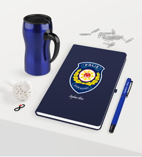BK Gift Kişiye Özel Polis Çevik Kuvvet Temalı Lacivert Defter Kalem Termos Mug Seti (Model 1)