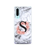 Mermer Çiçekli Harf Tasarım Süper Şeffaf Silikon Telefon Kılıfı Huawei P30  S-Ha