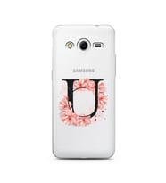 Pembe Çiçekli Harf Tasarım Süper Şeffaf Silikon Telefon Kılıfı Samsung Core 2 U-
