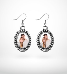 BK Gift Kişiye Özel Fotoğraflı Antik Gümüş Yaldız Küpe Model 9