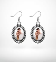 BK Gift Kişiye Özel Fotoğraflı Antik Gümüş Yaldız Küpe Model 9