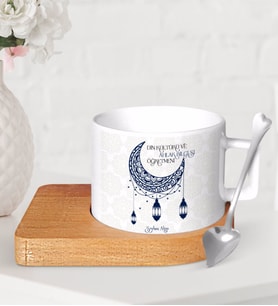 BK Gift Kişiye Özel Din Kültürü Ve Ahlak Bilgisi Öğretmeni Ahşap Altlıklı Seramik Fincan-6 (Beyaz)