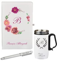 Rengarenk Çiçek Desenli Kişiye Özel Defter Kalem Ve Termos - Mug Seti
