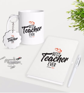 BK Gift Kişiye Özel En İyi Öğretmen Kupa Anahtarlık Beyaz Defter Kalem Hediye Seti-13 (Model 1)