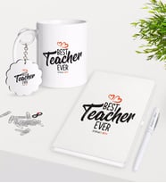 BK Gift Kişiye Özel En İyi Öğretmen Kupa Anahtarlık Beyaz Defter Kalem Hediye Seti-13 (Model 1)