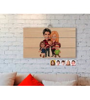 BK Gift Kişiye Özel Aile Karikatürlü Otantik Ahşap Palet Tablo-5