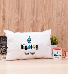 Biyolog Dikdörtgen Yastık ve Kırmızı Kupa Bardak