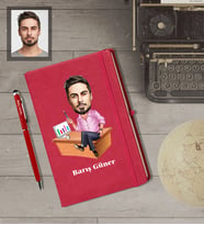 Kişiye Özel İş Adamı Karikatürlü  Kırmızı Defter Kalem Hediye Seti Bay-13
