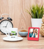 Bankacı Türk Kahvesi Fincanı ve Kırmızı Mini Fotoğraf Çerçevesi