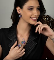 Gümüş Zirkon Taşlı Gökkuşağı Tasarım Abiye Günlük Set (Rose)
