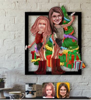 BK Gift Kişiye Özel Yeni Yıl Kız Kardeşler Karikatürlü 3D Ahşap Tablo-2 (Beyaz)