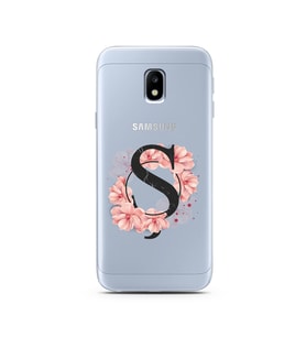 Pembe Çiçekli Harf Tasarım Süper Şeffaf Silikon Telefon Kılıfı Samsung J3 Pro Ş-