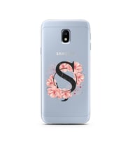 Pembe Çiçekli Harf Tasarım Süper Şeffaf Silikon Telefon Kılıfı Samsung J3 Pro Ş-
