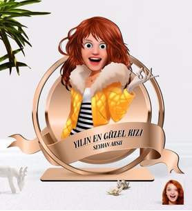 BK Gift Kişiye Özel Kadın Animasyon Karikatürlü 3D Ahşap Biblo Plaket-19 (Beyaz)