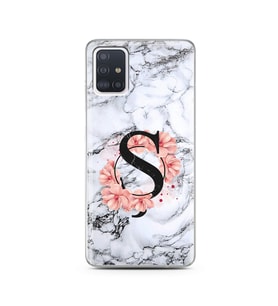 Mermer Çiçekli Harf Tasarım Süper Şeffaf Silikon Telefon Kılıfı Samsung A51 Ş-Ha