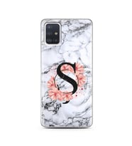 Mermer Çiçekli Harf Tasarım Süper Şeffaf Silikon Telefon Kılıfı Samsung A51 Ş-Ha