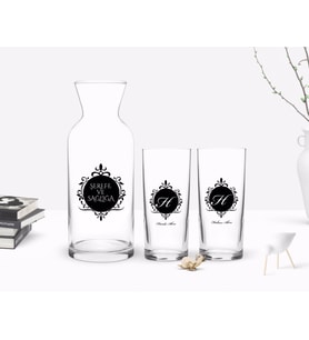 BK Gift Kişiye Özel Renkli Baskılı Baş Harf İsim Tasarımlı İkili Rakı Bardağı ve Karaf Hediye Seti-9 (Model 1)