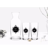 BK Gift Kişiye Özel Renkli Baskılı Baş Harf İsim Tasarımlı İkili Rakı Bardağı ve Karaf Hediye Seti-9 (Model 1)