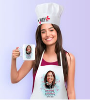 BK Gift Kişiye Özel Canım Annem Karikatürlü Mutfak Önlüğü Aşçı Şapkası ve Kupa Seti (Beyaz)