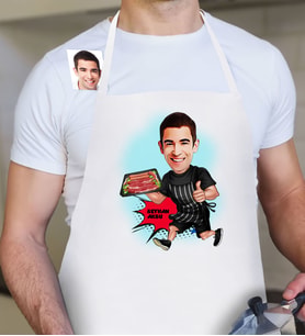 BK Gift Kişiye Özel Bay Mangalcı Karikatür Beyaz Mutfak Önlüğü  2