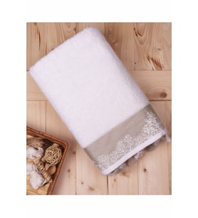 %100 Pamuk Püsküllü 100X150 Banyo Havlusu (Krem)