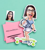 BK Gift Kişiye Özel Bayan Tenis Oyuncusu Karikatürlü Ahşap Magnet (Çok Renkli)