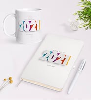 BK Gift Kişiye Özel 2024 Mutlu Yıllar Beyaz Defter Kalem ve Kupa Seti-5 (Model 1)