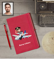 Kişiye Özel Pilot Karikatürlü  Kırmızı Defter Kalem Hediye Seti Bay-5