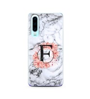 Mermer Çiçekli Harf Tasarım Süper Şeffaf Silikon Telefon Kılıfı Huawei P30  F-Ha