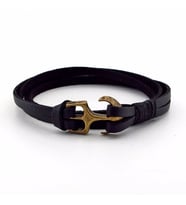 ÇİFT SARMA BRONZ ÇAPALI SİYAH DERİ ERKEK BİLEKLİK BT372