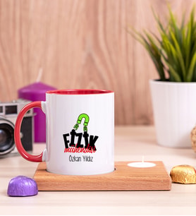 Fizik Mühendisi Ahşap Altlıklı Mumlu Kırmızı Kupa Bardak