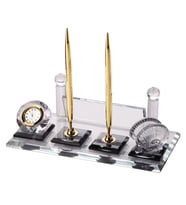 LOGOLU - AVUKATLARA ÖZEL KRİSTAL FÜME BEYAZ SET MASA İSİMLİK OFİS İÇİN ÖZEL HEDİYELİK (Altın)
