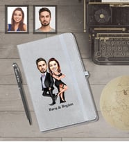 Kişiye Özel Sevgili Karikatürlü Gri Defter Kalem Hediye Seti Model 12