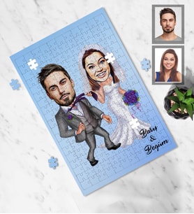 Kişiye Özel Gelin Damat Karikatürlü A3 240 Parça Puzzle Mod-6