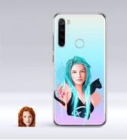 BK Gift Kişiye Özel Kedili Kız Karikatürlü Xiaomi Redmi Note 8 İnce Şeffaf Silikon Telefon Kapağı-1 (Beyaz)