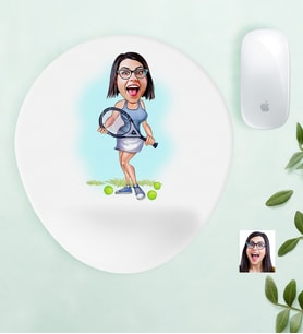 BK Gift Kişiye Özel Bayan Tenis Oyuncusu Karikatürlü Bilek Destekli Mouse Pad (Beyaz)