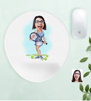 BK Gift Kişiye Özel Bayan Tenis Oyuncusu Karikatürlü Bilek Destekli Mouse Pad (Beyaz)
