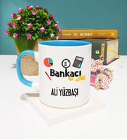 Bankacı Tasarımlı Kişiye Özel Hediye Bankacı Kupa Bardak Mavi