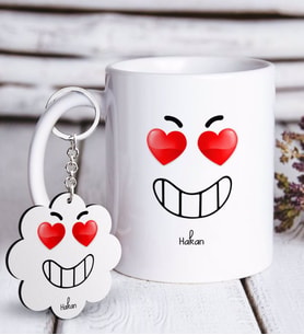 BK Gift Kişiye Özel Sevgililer Günü Beyaz Kupa ve Anahtarlık Hediye Seti-101 (Model 1)