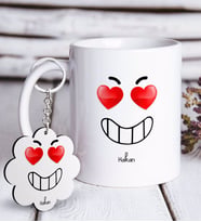 BK Gift Kişiye Özel Sevgililer Günü Beyaz Kupa ve Anahtarlık Hediye Seti-101 (Model 1)