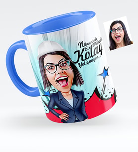 BK Gift Kişiye Özel Bayan Mühendis Karikatürlü Mavi Kupa Bardak  1