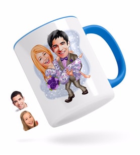 BK Gift Kişiye Özel Sevgililer Karikatürlü Mavi Kupa Bardak-56