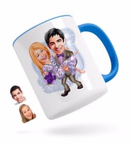 BK Gift Kişiye Özel Sevgililer Karikatürlü Mavi Kupa Bardak-56