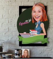 BK Gift Kişiye Özel Bayan En İyi Öğretmen Karikatürlü 3D Ahşap Tablo