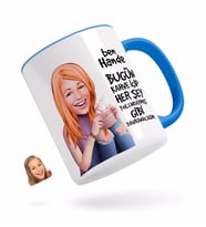 BK Gift Kişiye Özel Kadın Her Şey Yolundaymış Gibi Karikatürlü Mavi Kupa Bardak-4