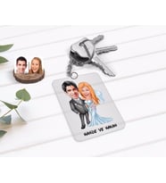 BK Gift Kişiye Özel Sevgililer Günü Evleniyoruz Karikatürlü Şeffaf Pleksi Anahtarlık-5 (Beyaz)