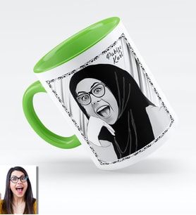 BK Gift Kişiye Özel Türbanlı Karikatürlü Yeşil Kupa Bardak 40y744